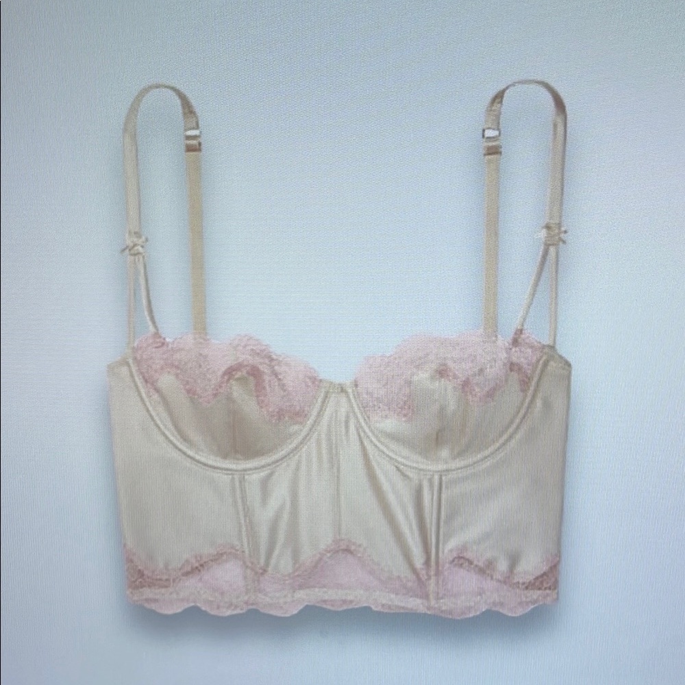 Elegant Cream and Pink Lace Bralette